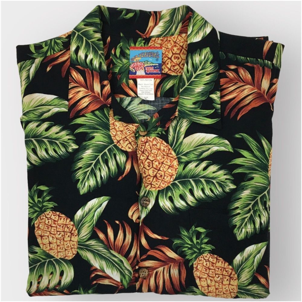 Vintage Reyn Spooner Hawaiian Button Up Shirt Rayon Mens Size XL Camp Pineapple